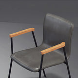 Solid Back Leather Upholstered Armrest Dining Chair Image - 14