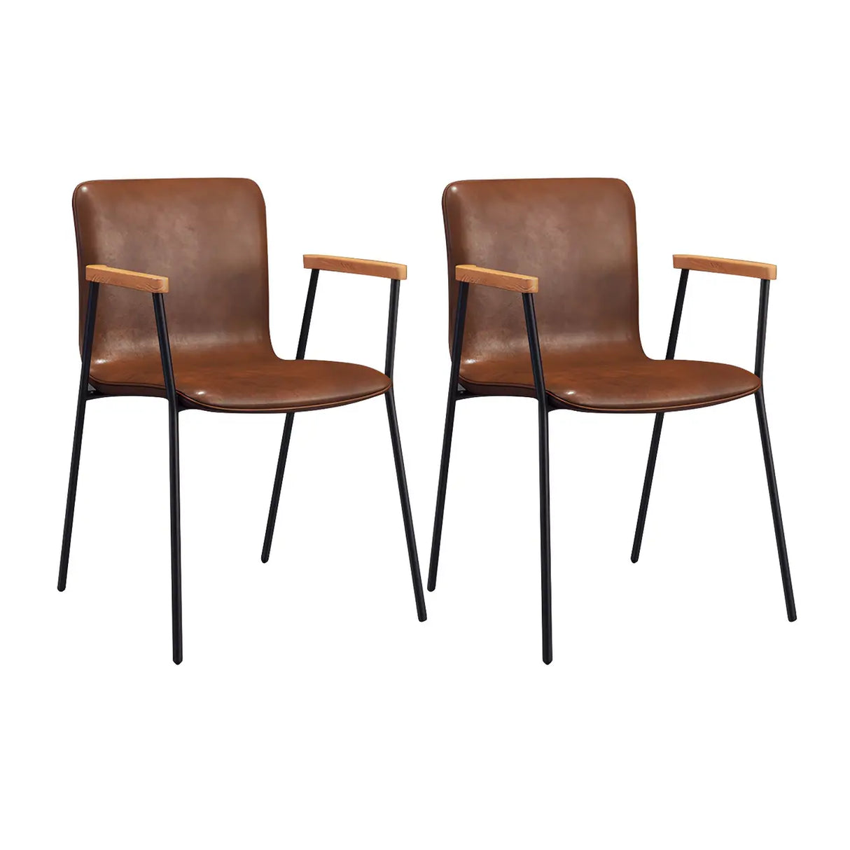 Solid Back Leather Upholstered Armrest Dining Chair Image - 15