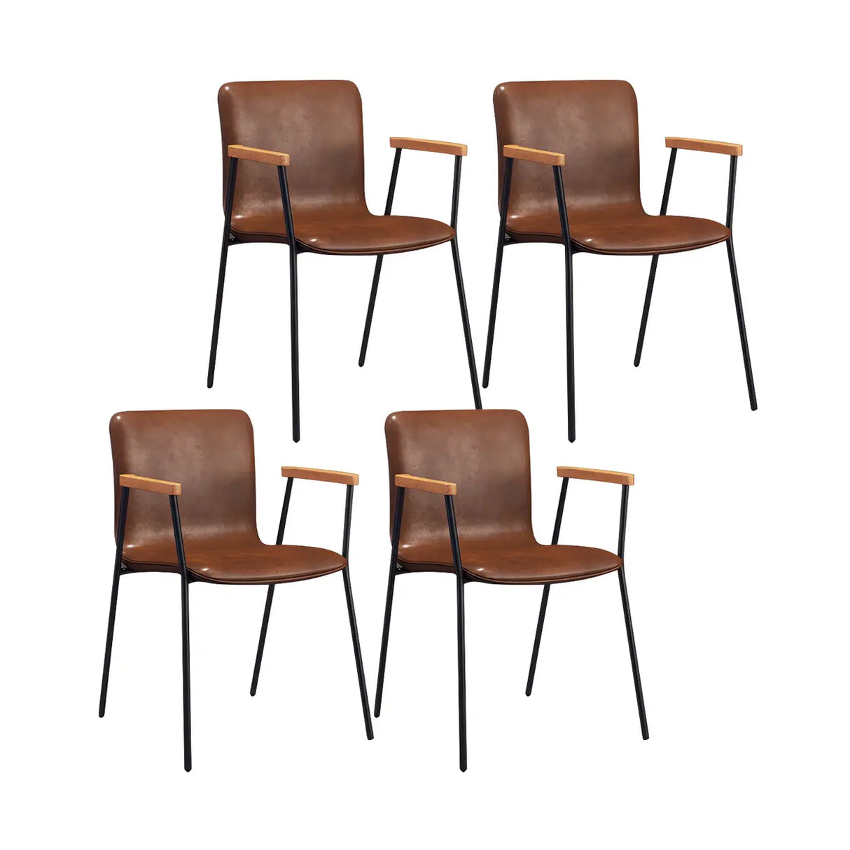 Solid Back Leather Upholstered Armrest Dining Chair Image - 16