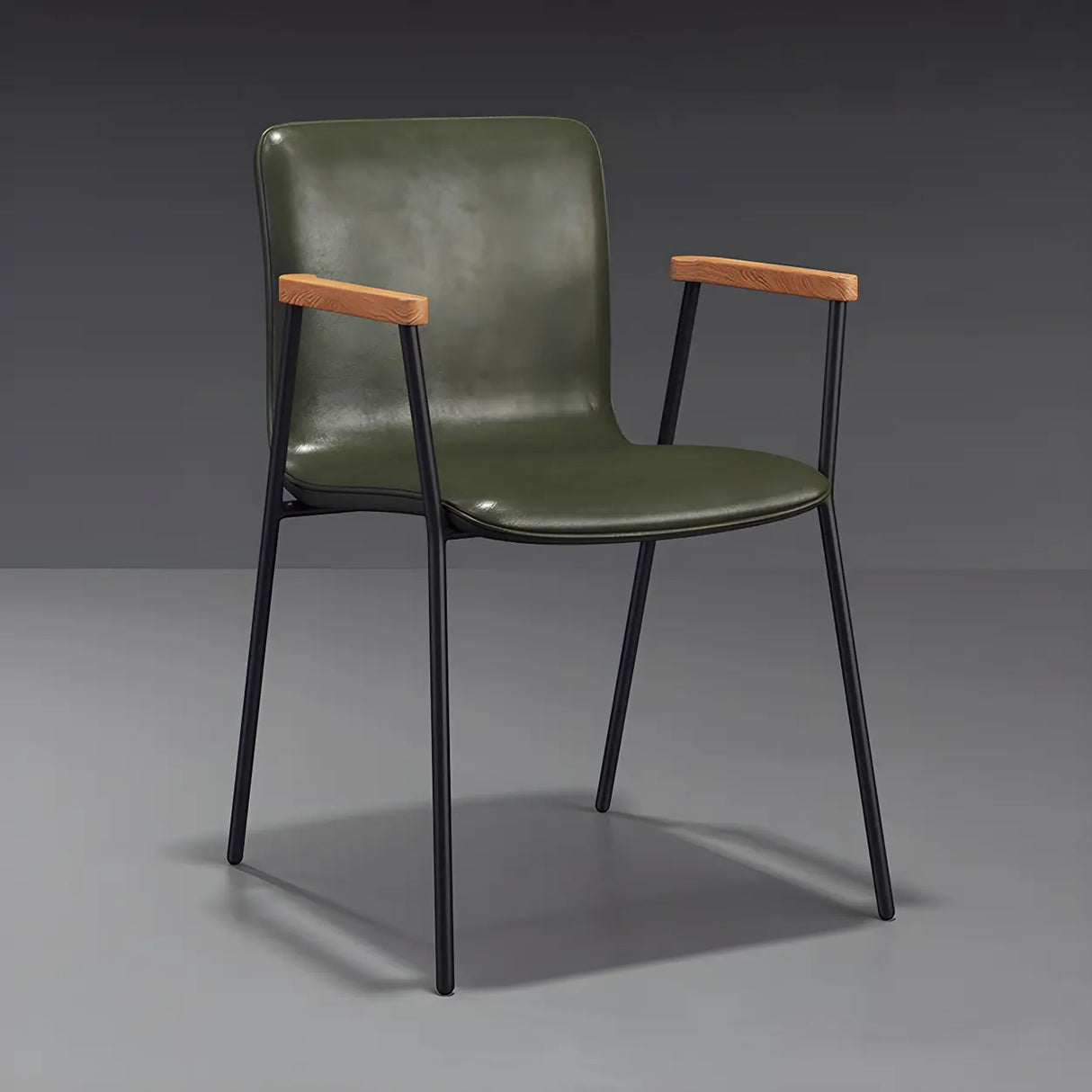 Solid Back Leather Upholstered Armrest Dining Chair Image - 17
