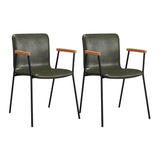 Solid Back Leather Upholstered Armrest Dining Chair Image - 18