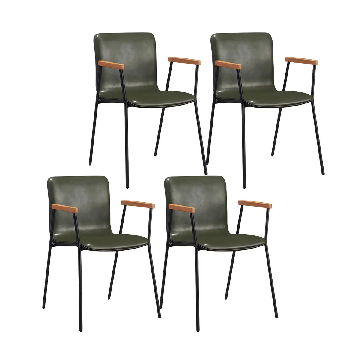 Solid Back Leather Upholstered Armrest Dining Chair Image - 19