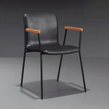 Solid Back Leather Upholstered Armrest Dining Chair Image - 2