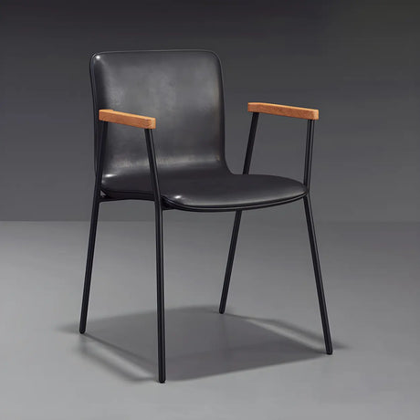 Solid Back Leather Upholstered Armrest Dining Chair Image - 2