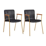 Solid Back Leather Upholstered Armrest Dining Chair Image - 21