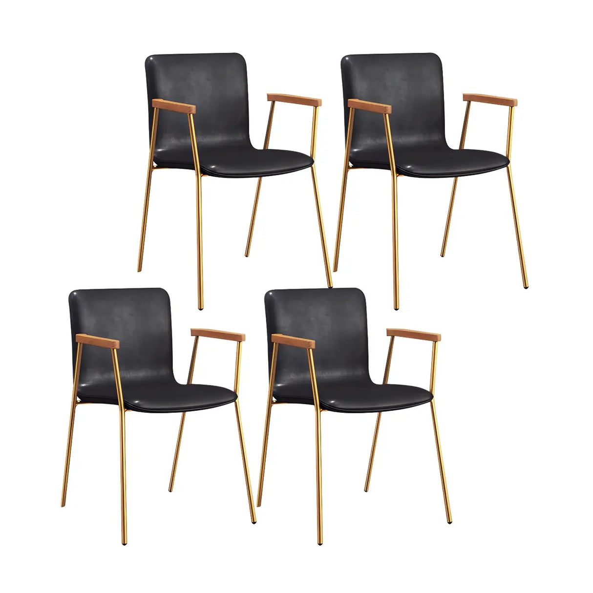 Solid Back Leather Upholstered Armrest Dining Chair Image - 22