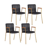 Solid Back Leather Upholstered Armrest Dining Chair Image - 22