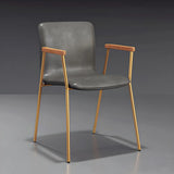 Solid Back Leather Upholstered Armrest Dining Chair Image - 23
