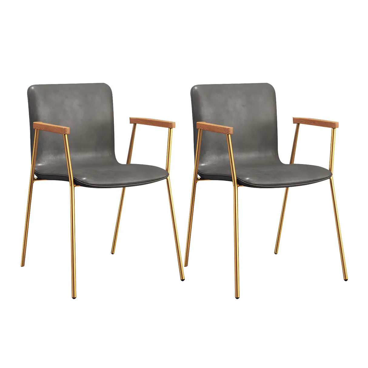 Solid Back Leather Upholstered Armrest Dining Chair Image - 24