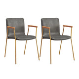 Solid Back Leather Upholstered Armrest Dining Chair Image - 24