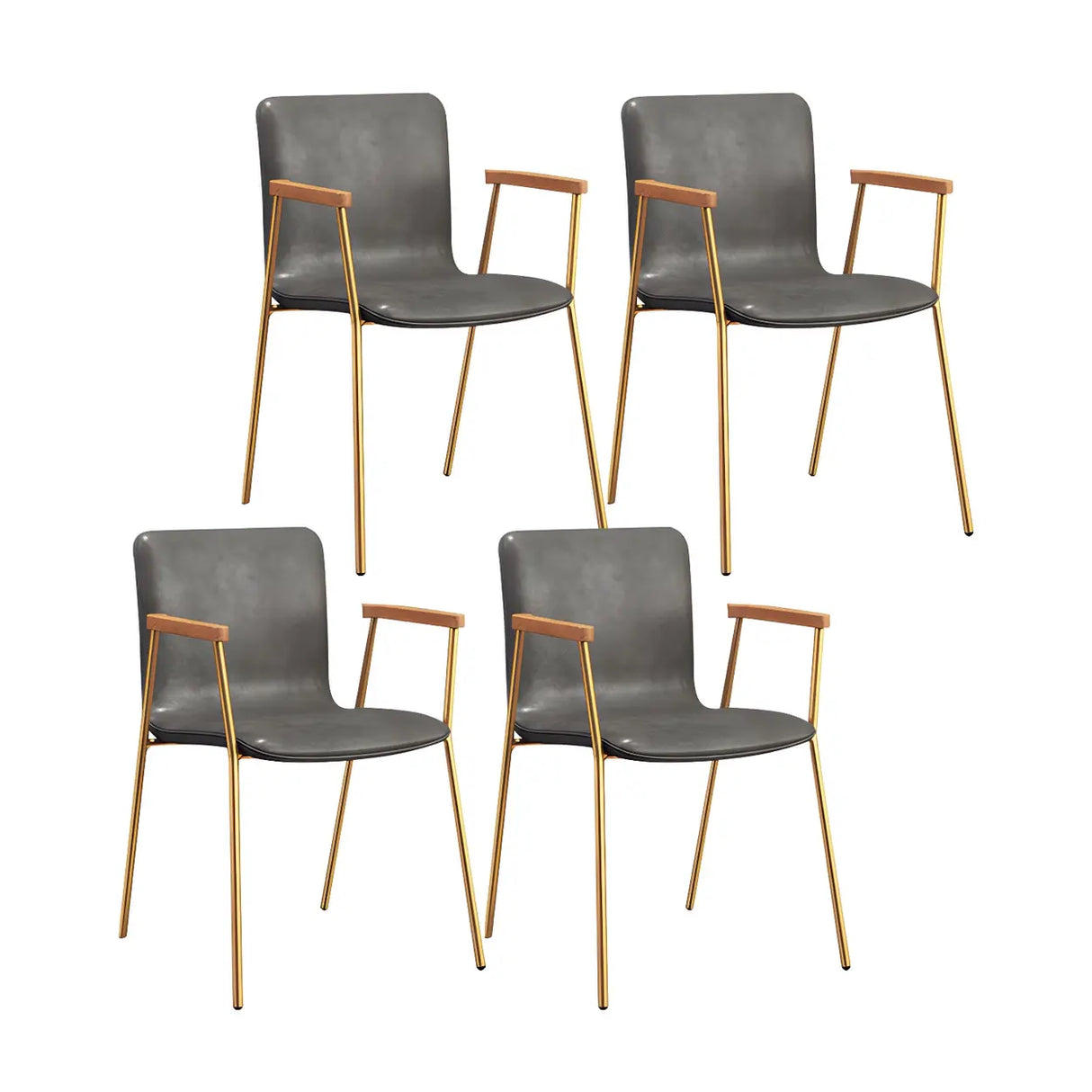 Solid Back Leather Upholstered Armrest Dining Chair Image - 25