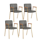 Solid Back Leather Upholstered Armrest Dining Chair Image - 25