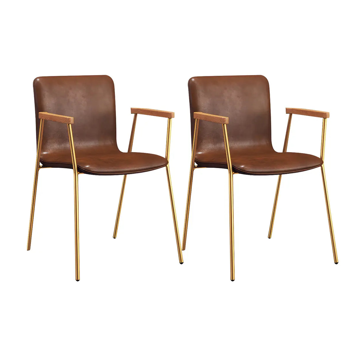 Solid Back Leather Upholstered Armrest Dining Chair Image - 27