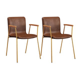 Solid Back Leather Upholstered Armrest Dining Chair Image - 27