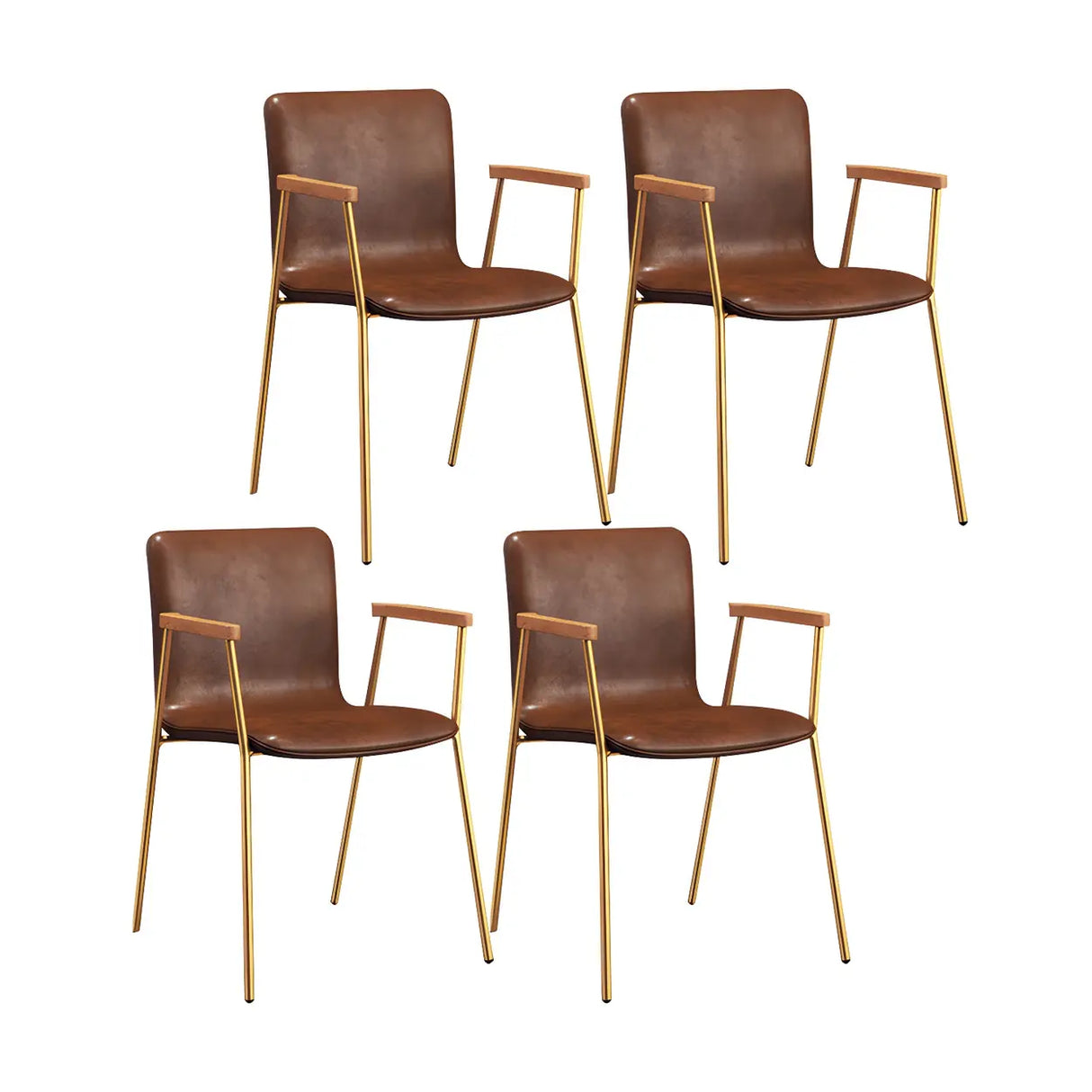 Solid Back Leather Upholstered Armrest Dining Chair Image - 28
