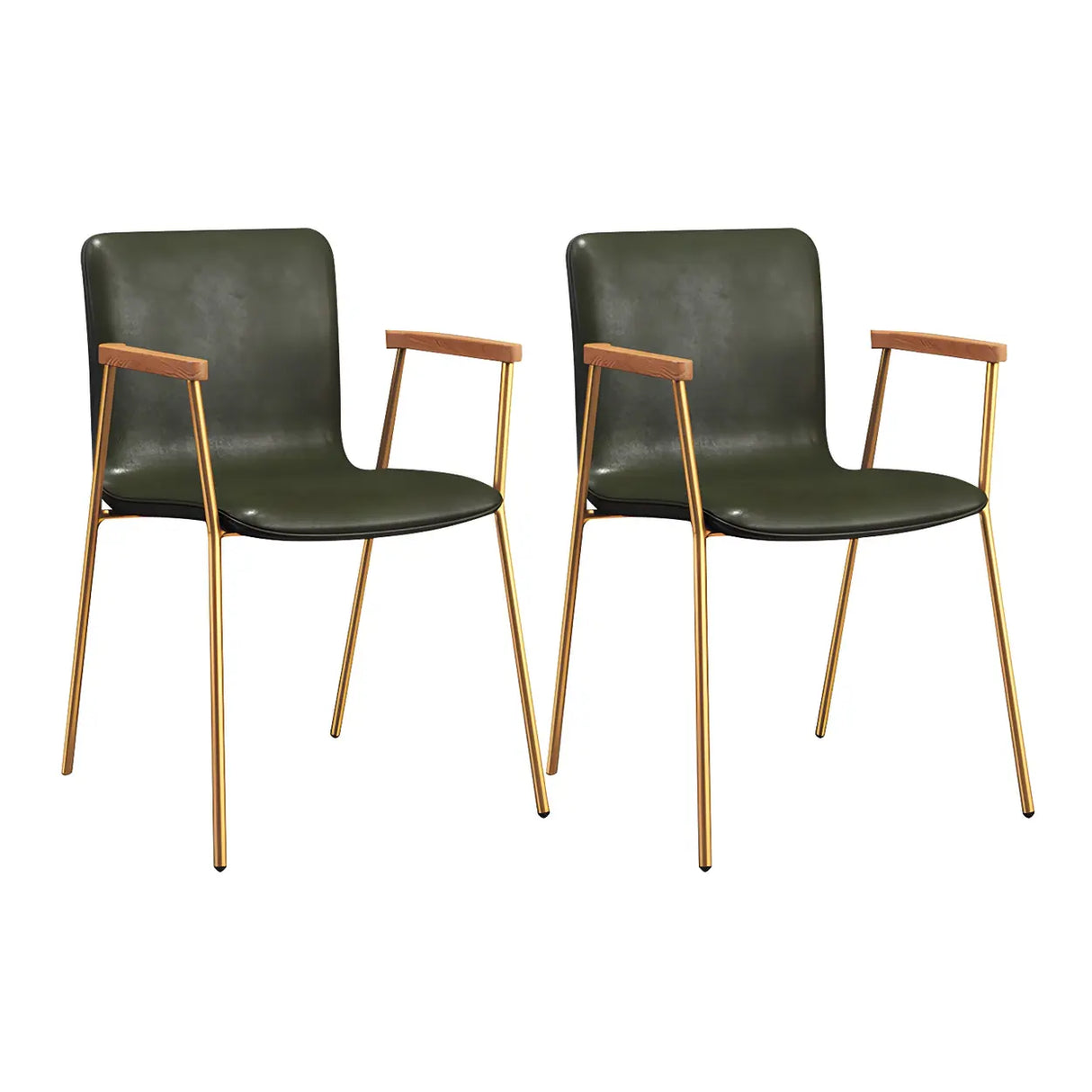 Solid Back Leather Upholstered Armrest Dining Chair Image - 30