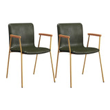 Solid Back Leather Upholstered Armrest Dining Chair Image - 30