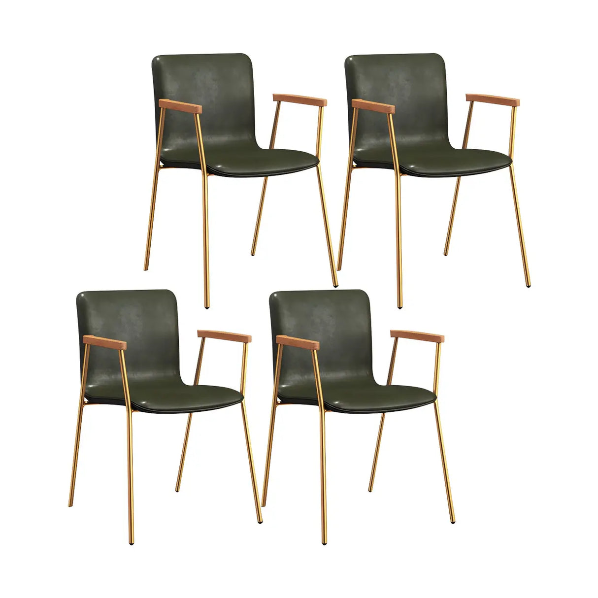 Solid Back Leather Upholstered Armrest Dining Chair Image - 31
