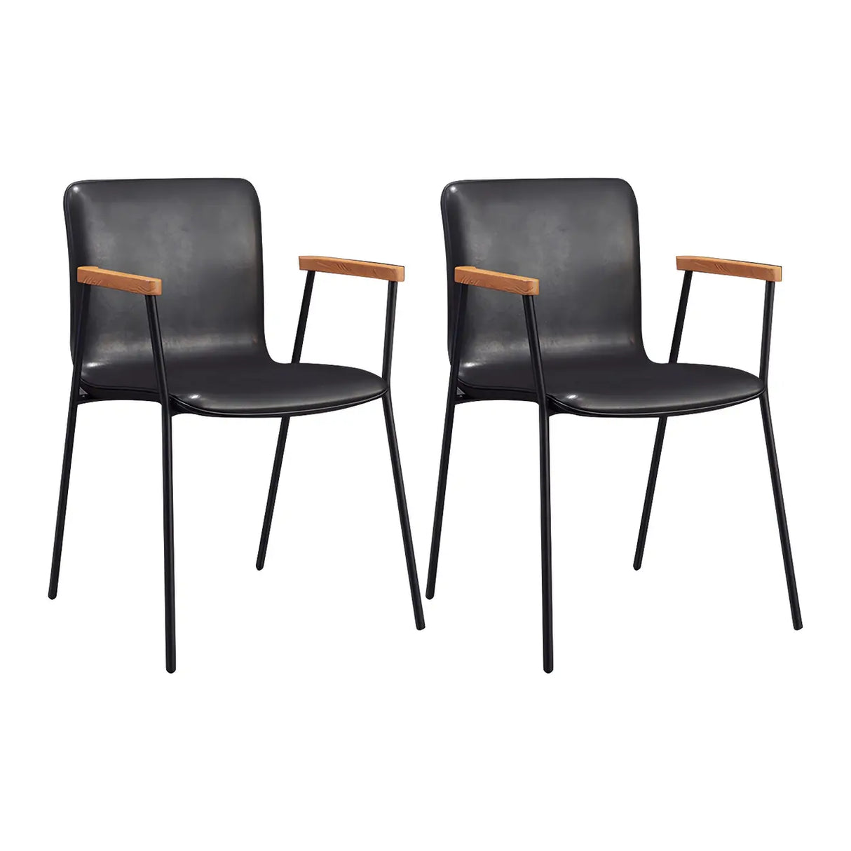 Solid Back Leather Upholstered Armrest Dining Chair Image - 4