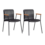 Solid Back Leather Upholstered Armrest Dining Chair Image - 4