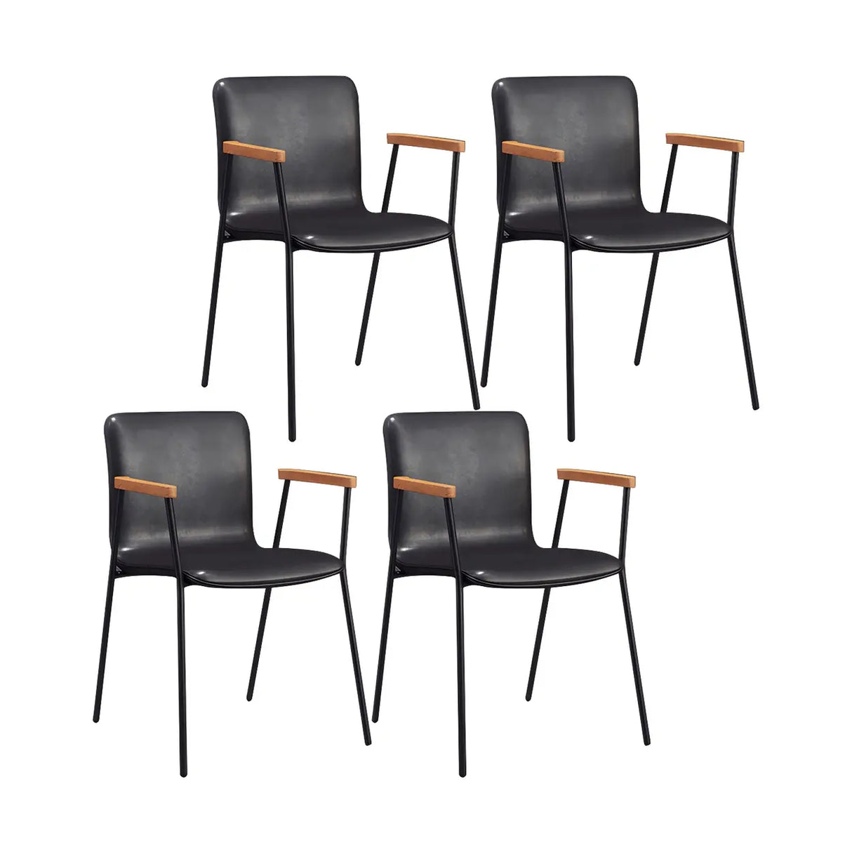 Solid Back Leather Upholstered Armrest Dining Chair Image - 6
