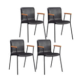 Solid Back Leather Upholstered Armrest Dining Chair Image - 6