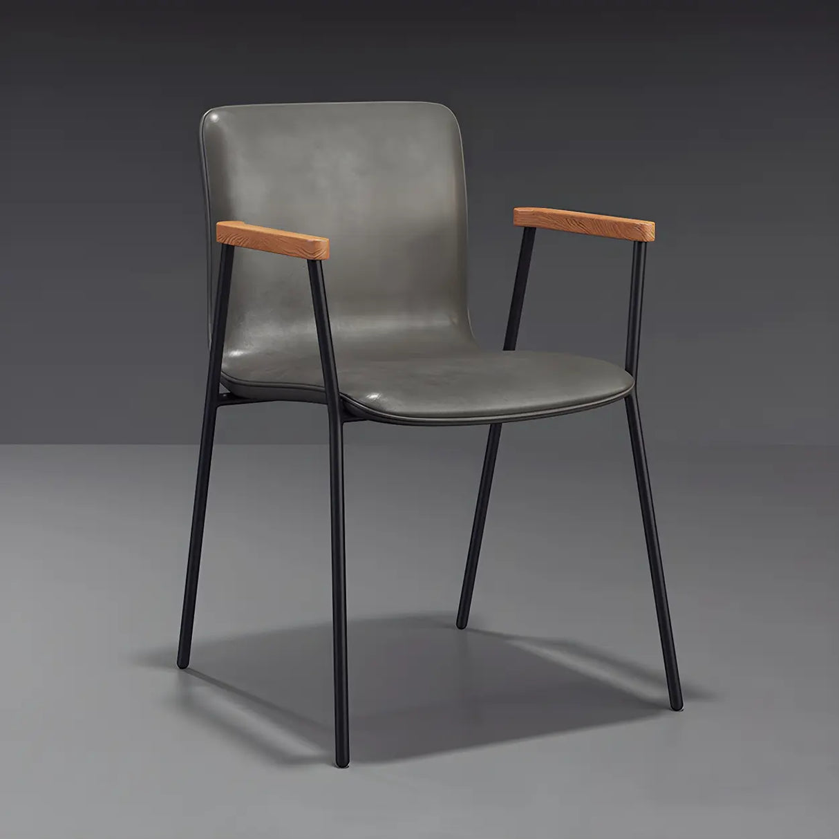 Solid Back Leather Upholstered Armrest Dining Chair Image - 8