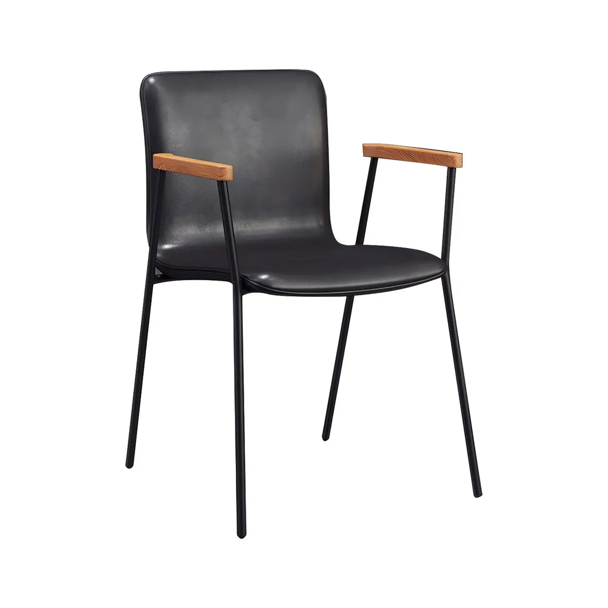 Solid Back Leather Upholstered Armrest Dining Chair Image - 9