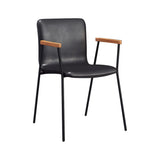Solid Back Leather Upholstered Armrest Dining Chair Image - 9