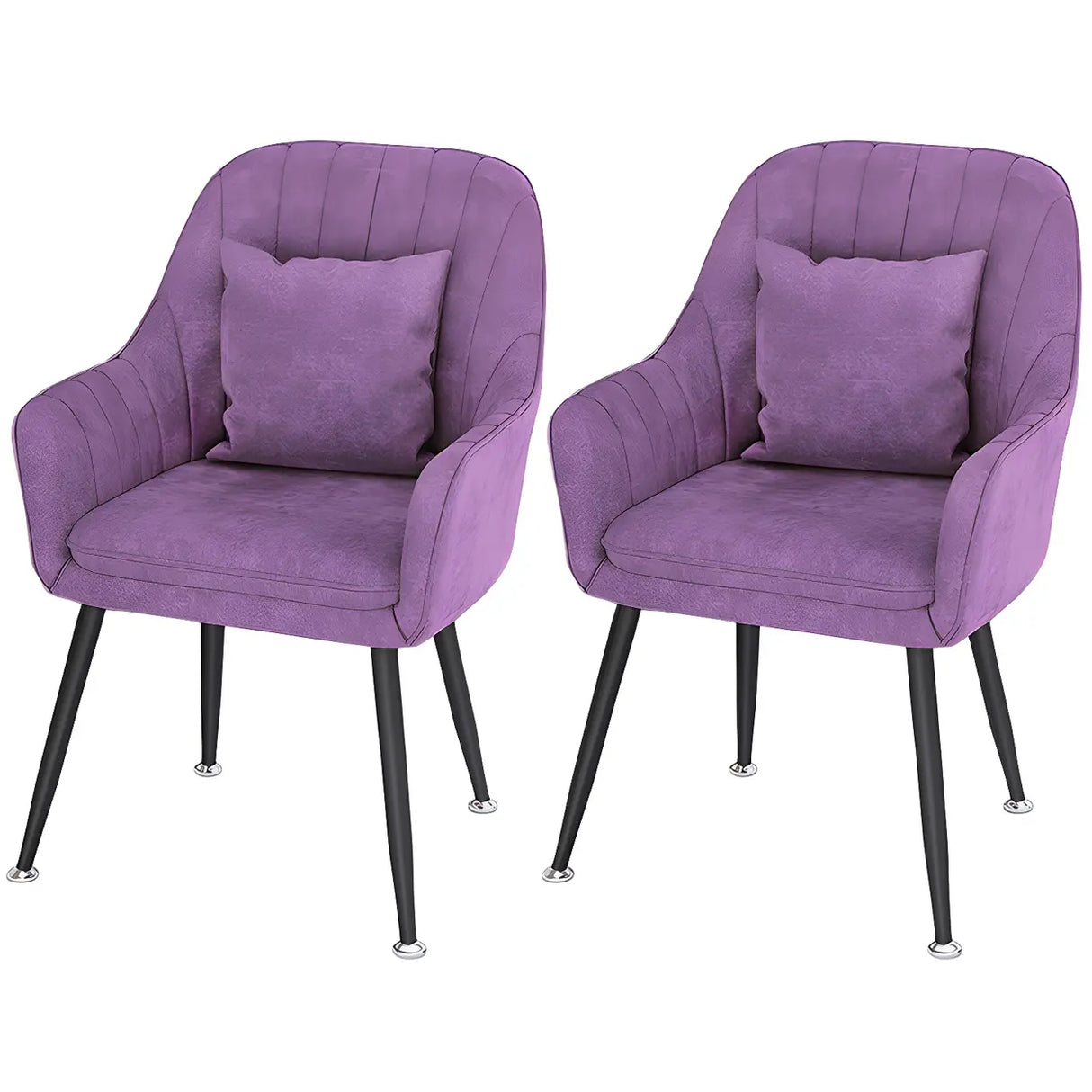 Solid Back Metal Leg Upholstered Dining Arm Chair Image - 15