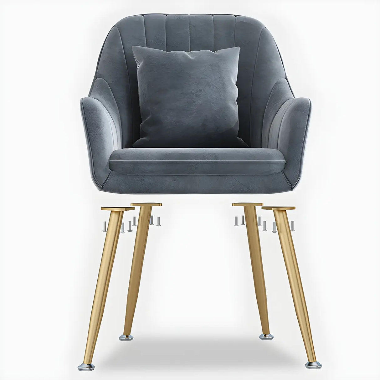Solid Back Metal Leg Upholstered Dining Arm Chair Image - 16