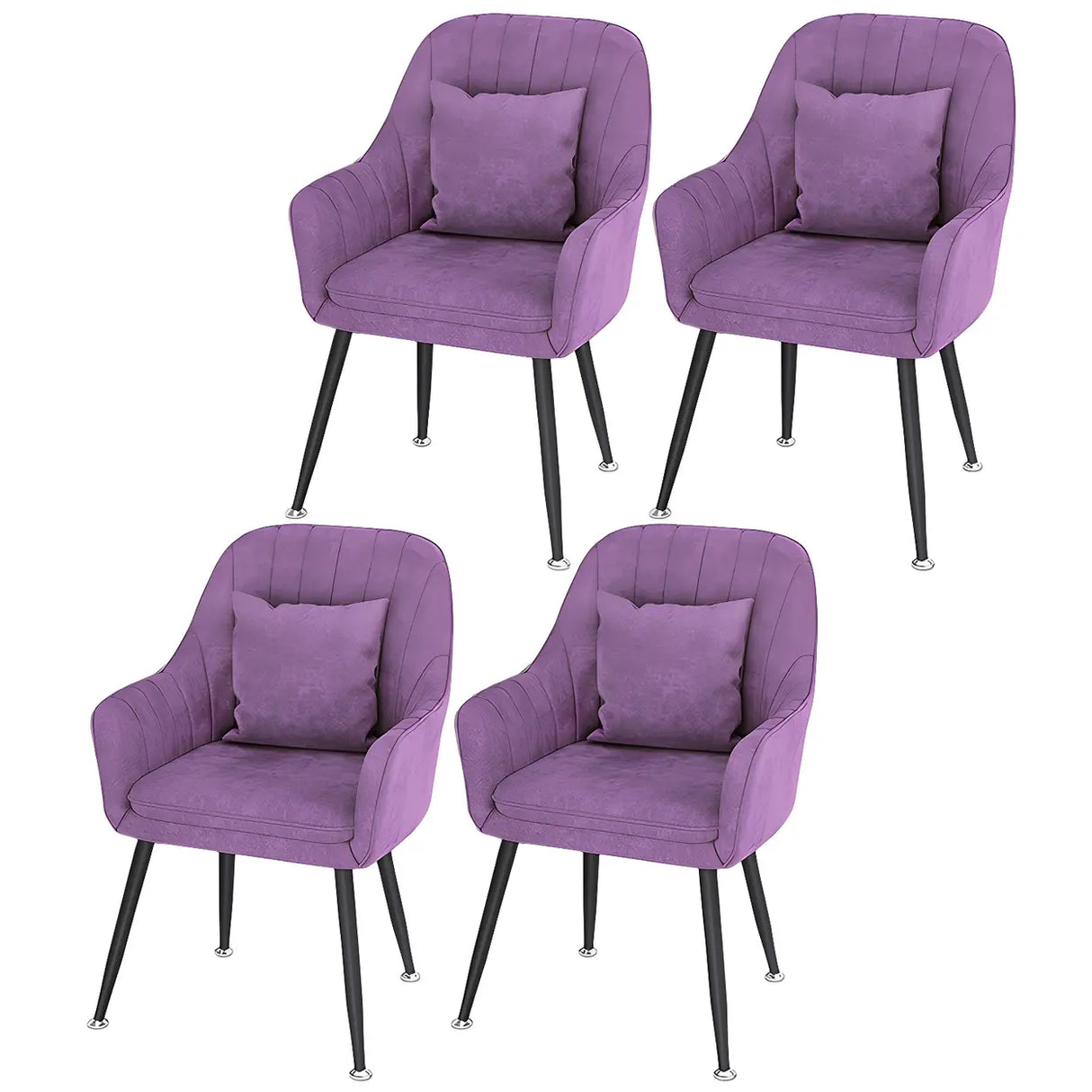 Solid Back Metal Leg Upholstered Dining Arm Chair Image - 17