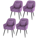Solid Back Metal Leg Upholstered Dining Arm Chair Image - 17