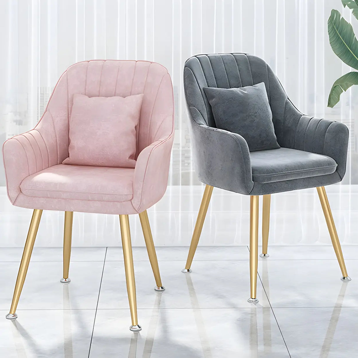 Solid Back Metal Leg Upholstered Dining Arm Chair Image - 18