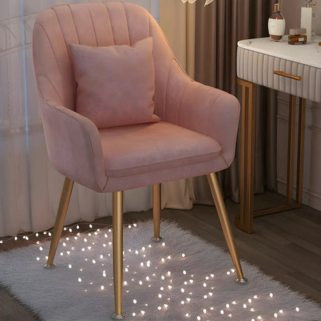 Solid Back Metal Leg Upholstered Dining Arm Chair Image - 1