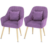 Solid Back Metal Leg Upholstered Dining Arm Chair Image - 21