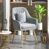 Solid Back Metal Leg Upholstered Dining Arm Chair Image - 25