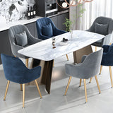 Solid Back Metal Leg Upholstered Dining Arm Chair Image - 31