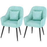 Solid Back Metal Leg Upholstered Dining Arm Chair Image - 36