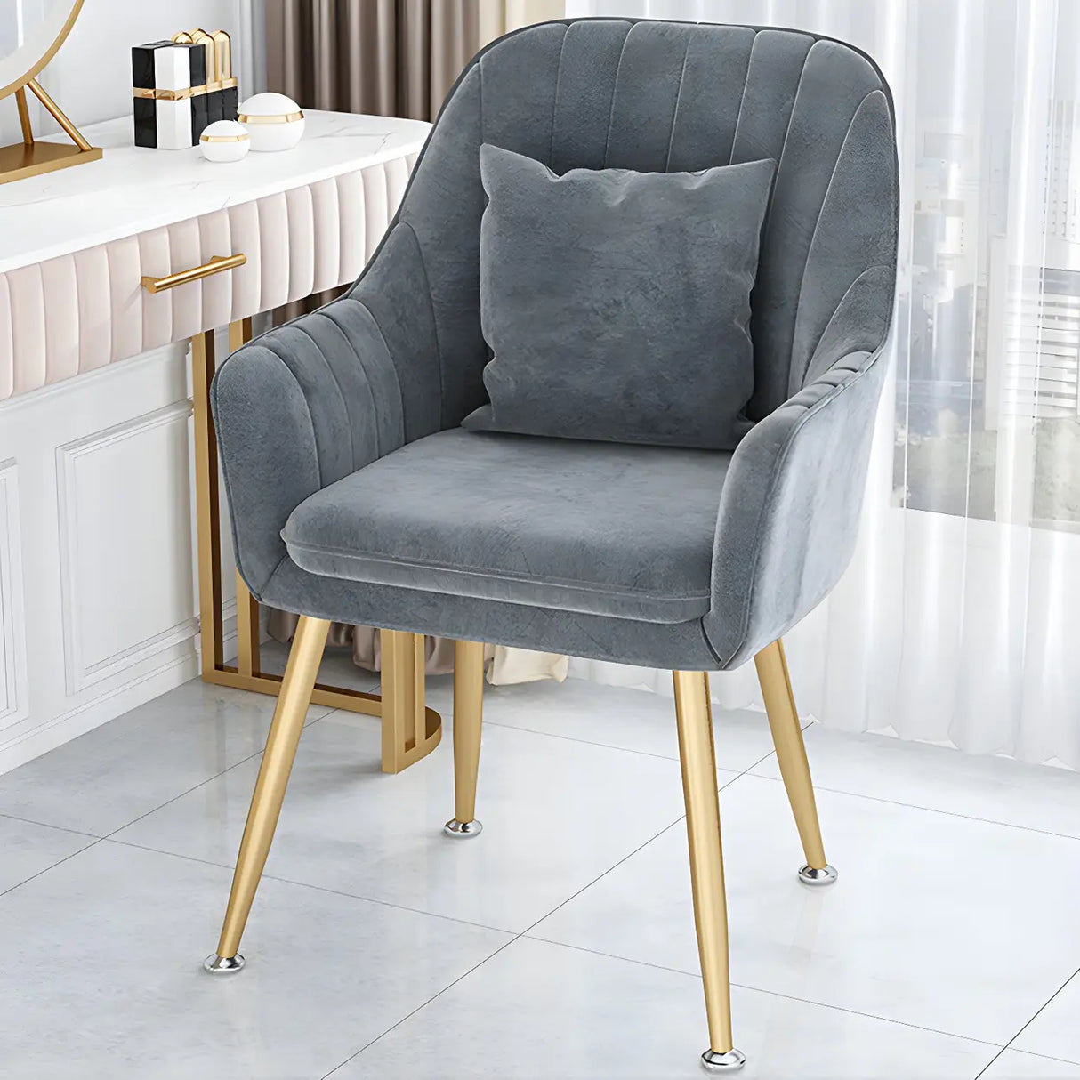 Solid Back Metal Leg Upholstered Dining Arm Chair Image - 47
