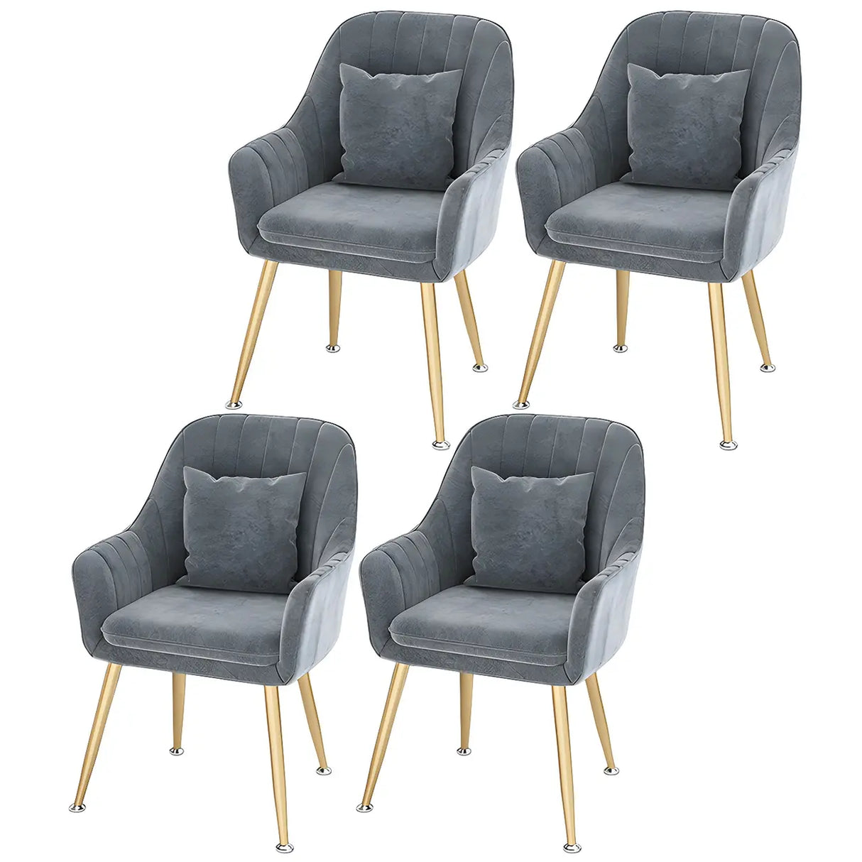 Solid Back Metal Leg Upholstered Dining Arm Chair Image - 49