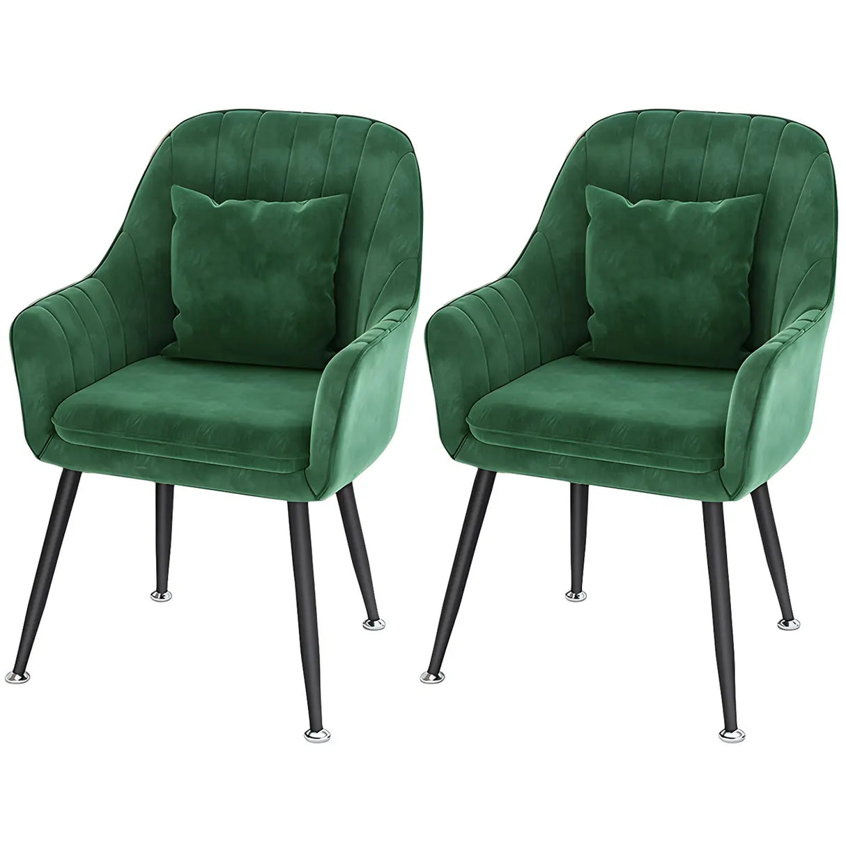 Solid Back Metal Leg Upholstered Dining Arm Chair Image - 4