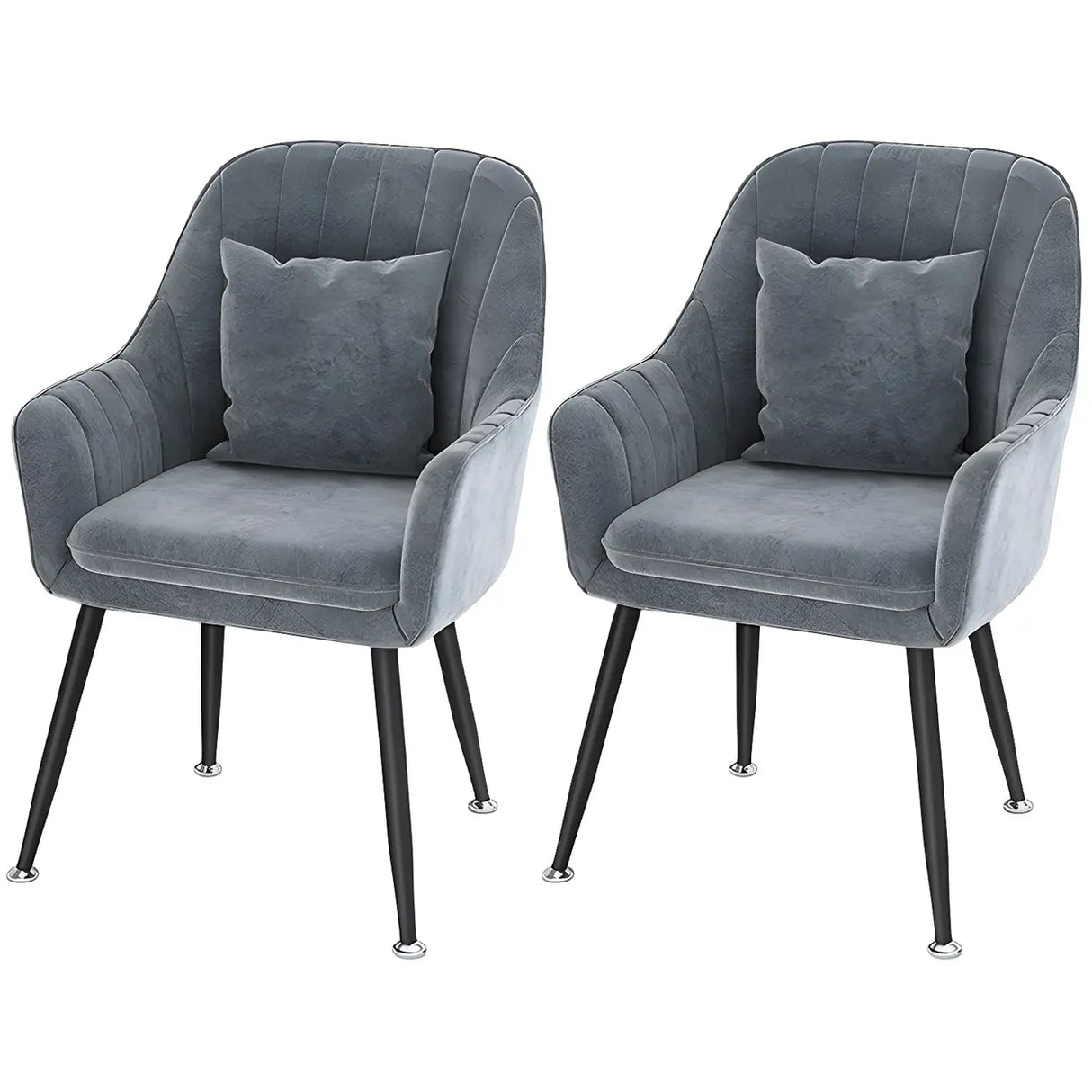 Solid Back Metal Leg Upholstered Dining Arm Chair Image - 51