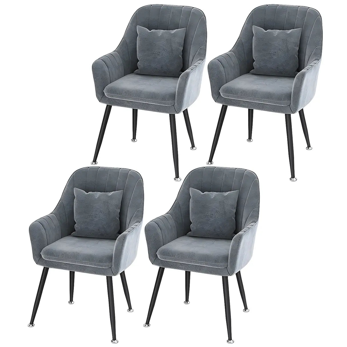 Solid Back Metal Leg Upholstered Dining Arm Chair Image - 52