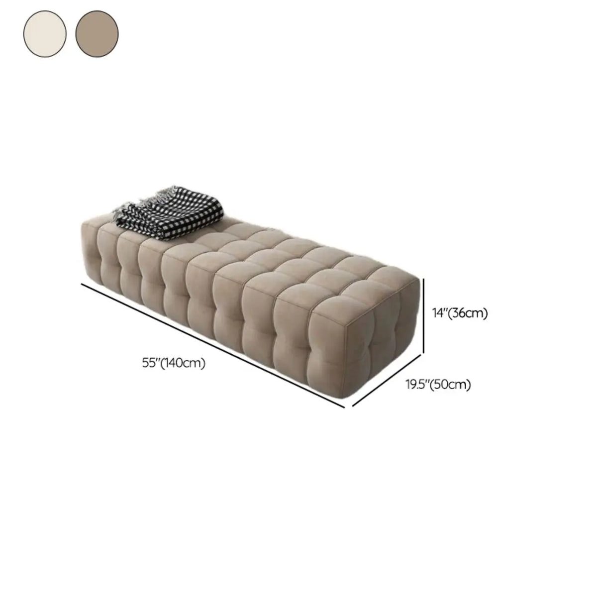 Solid Beige Upholstered Short Height Bedroom Bench Image - 11