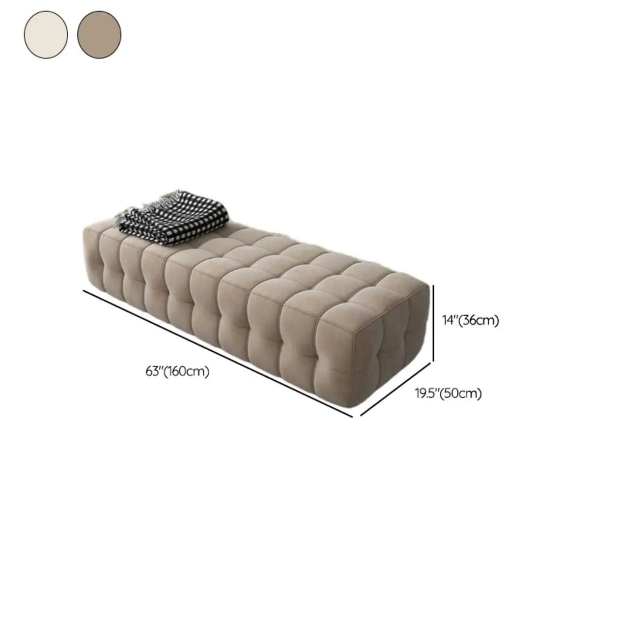 Solid Beige Upholstered Short Height Bedroom Bench Image - 12