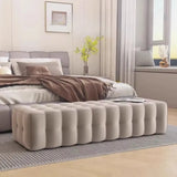 Solid Beige Upholstered Short Height Bedroom Bench Image - 6