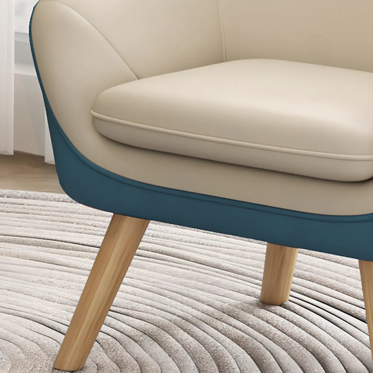  Solid Color Fixed Back Natural Wood Four Legs Arm Chair Image - 10