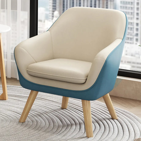  Solid Color Fixed Back Natural Wood Four Legs Arm Chair Image - 2