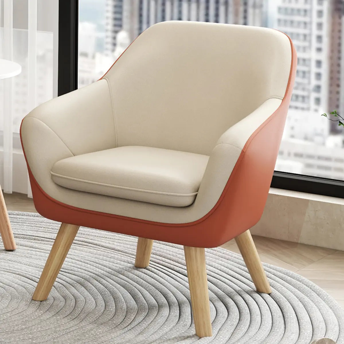  Solid Color Fixed Back Natural Wood Four Legs Arm Chair Image - 3